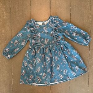 Toddler Girls Long-Sleeve Floral Spring Corduroy Ruffle Dress • Size 3Y (3T)